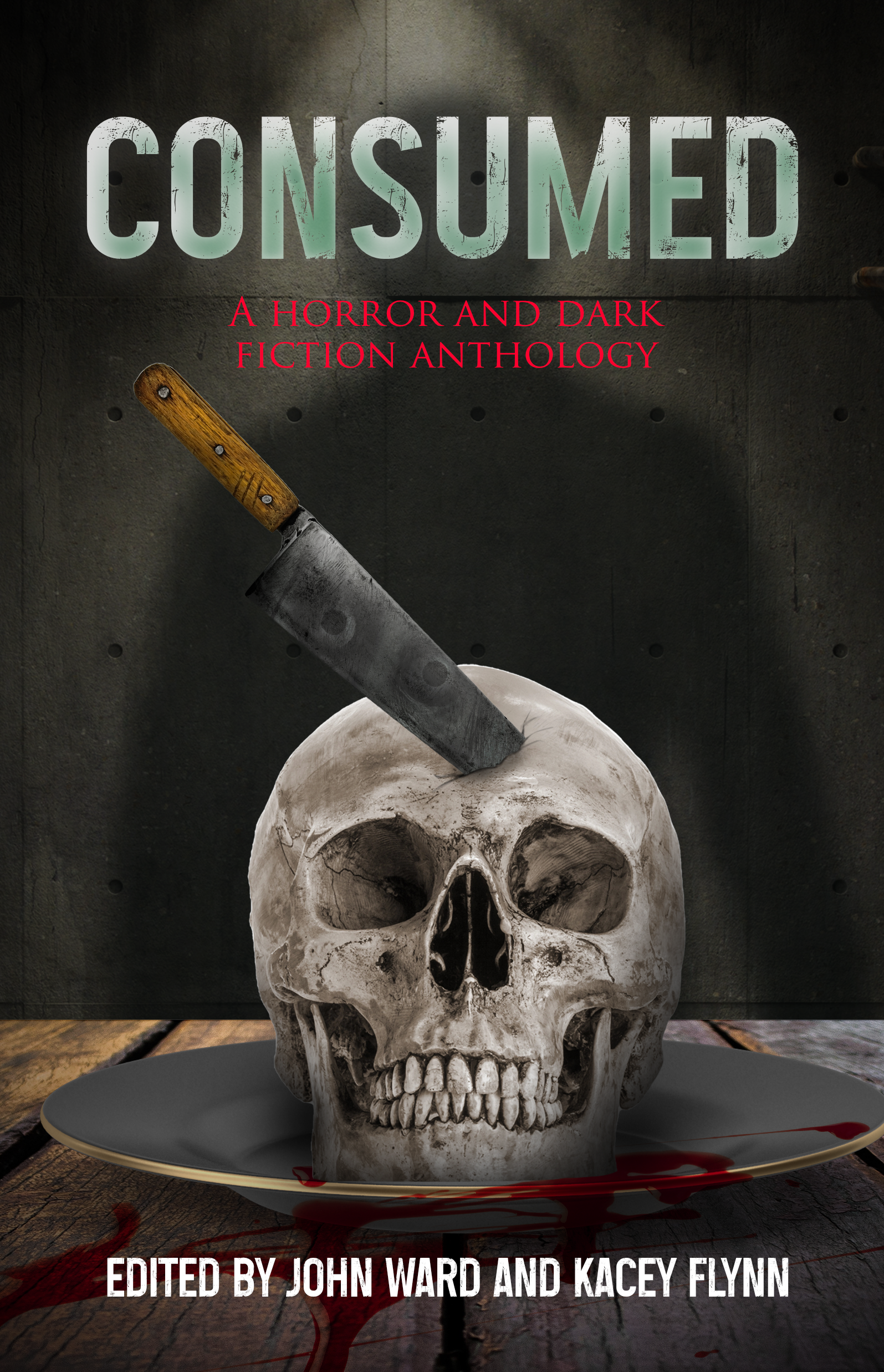 Consumed: a horror anthology featuring a skull on a plate.